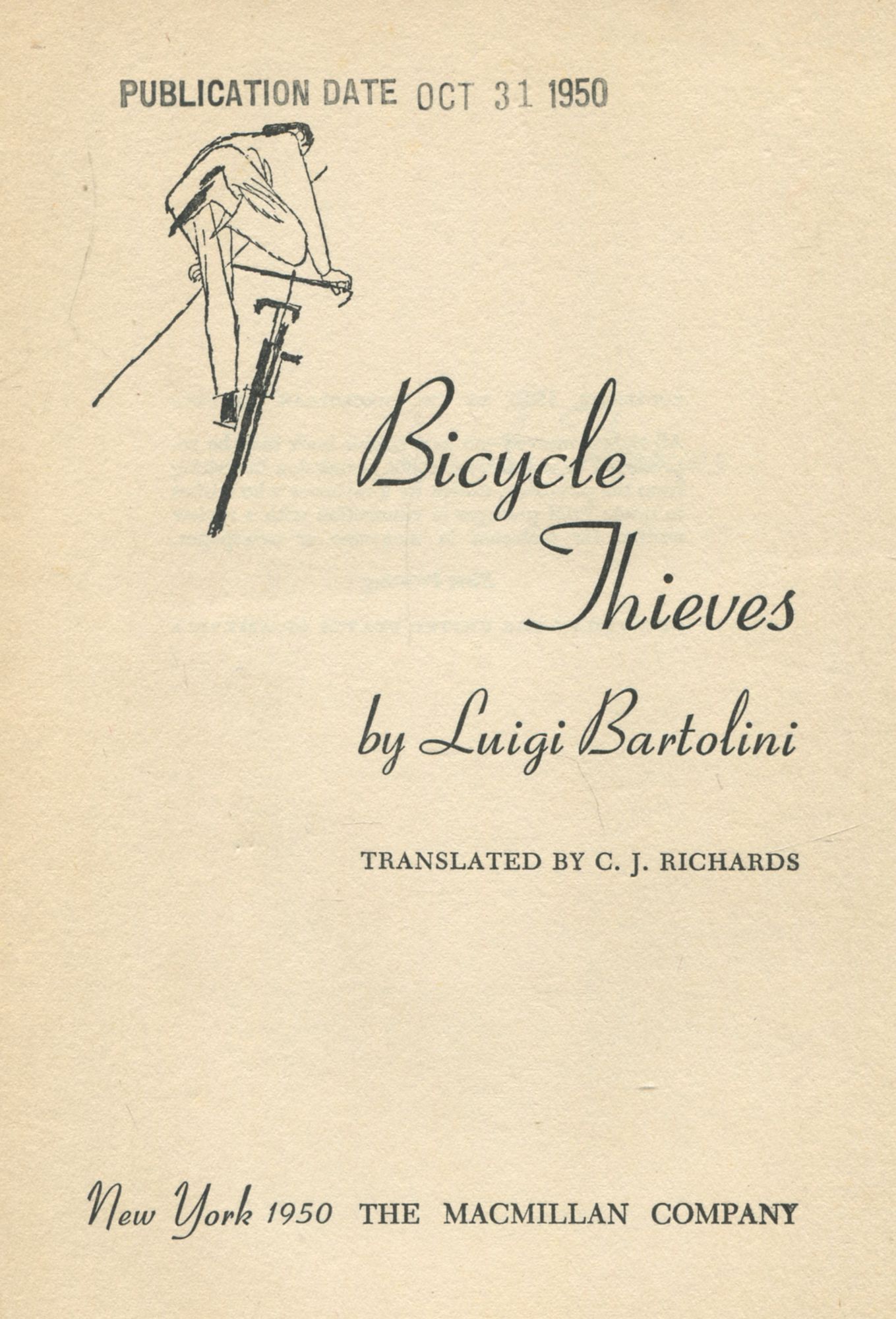 Front Page, Luigi Bartolini - Bycicle Thieves (McMillan, 1950)