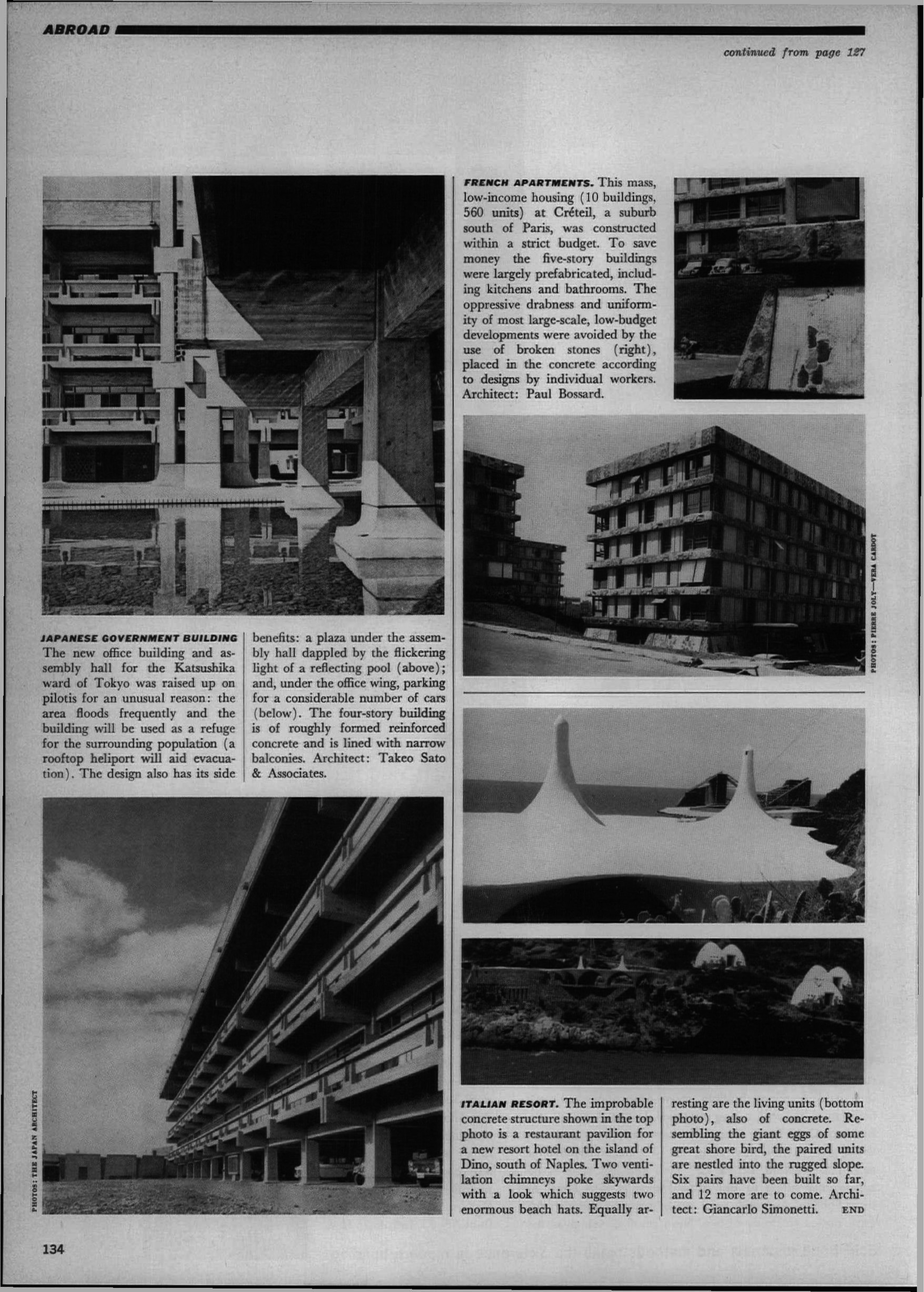 1963. “Italian resort (Restaurant pavillion, Giancarlo Simonetti, Island of Dino)”, Architectural Forum, 120, no. 8 (August): 134.