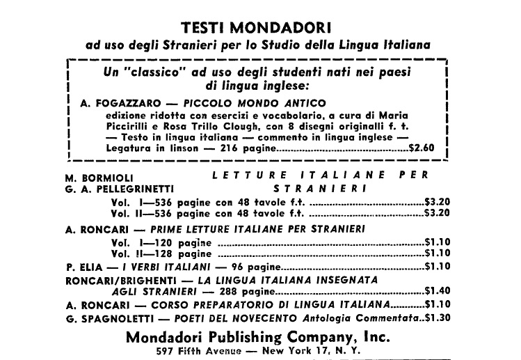 Mondadori texts to learn the Italian language - ad on Italica