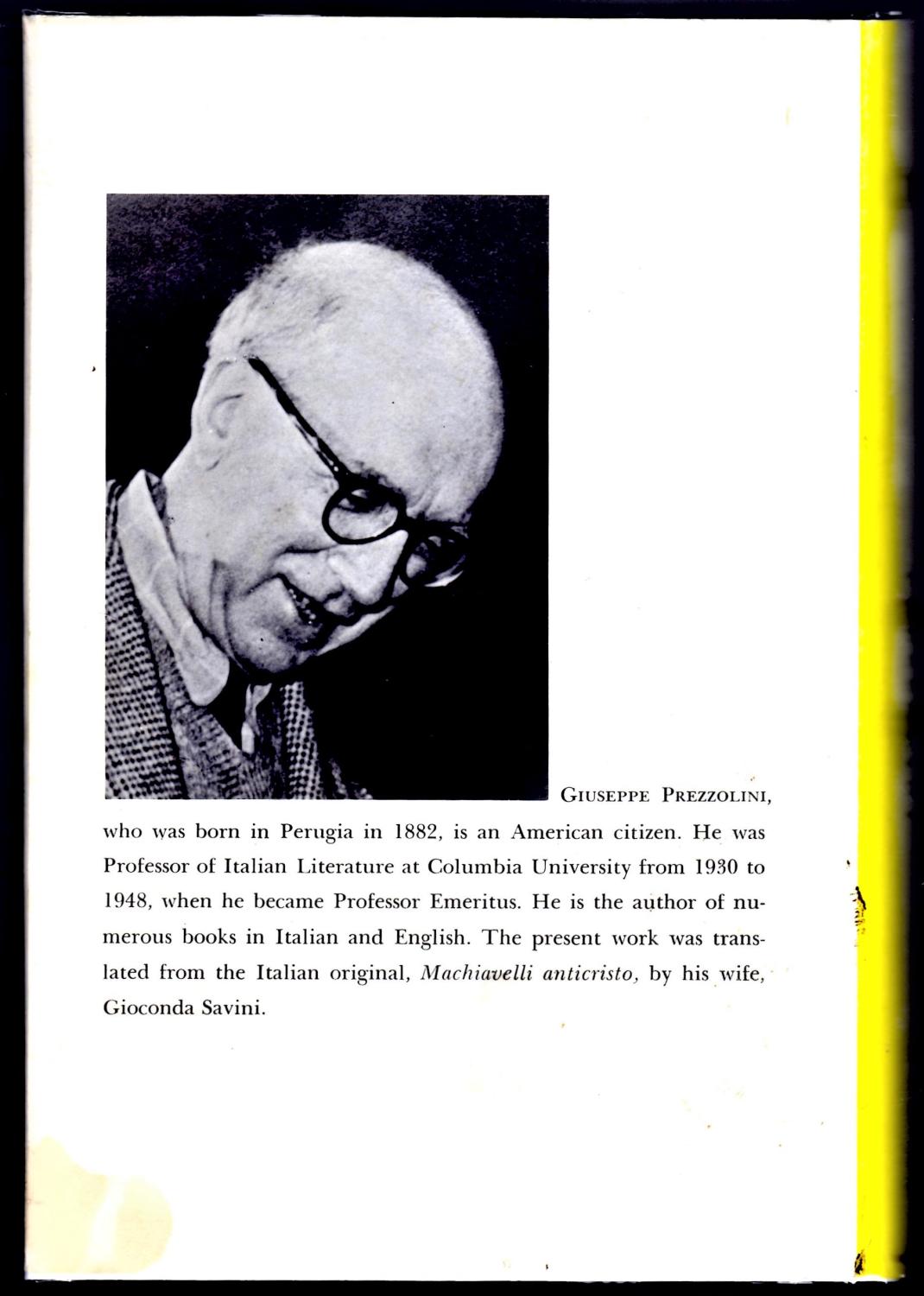 Machiavelli (Farrar, Straus & Giroux, 1967), back cover