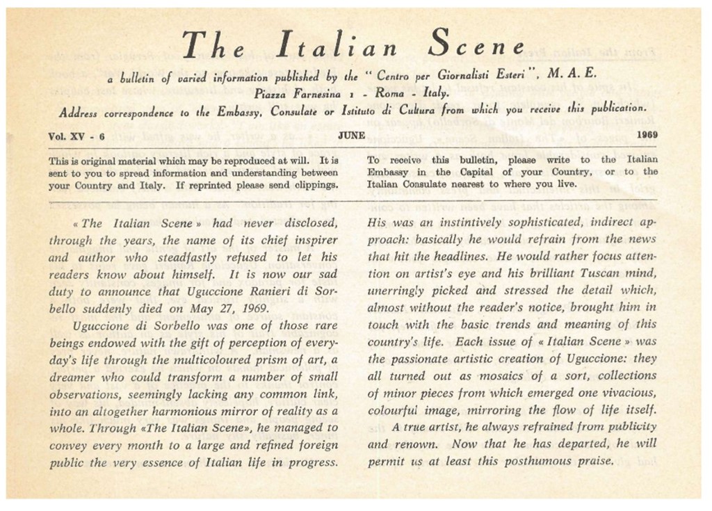 The Italian Scene. Vol. XV – no. 6, June 1969 (last issue)