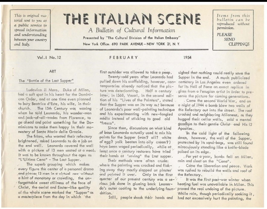 The Italian Scene, February 1954, vol. I no. 12